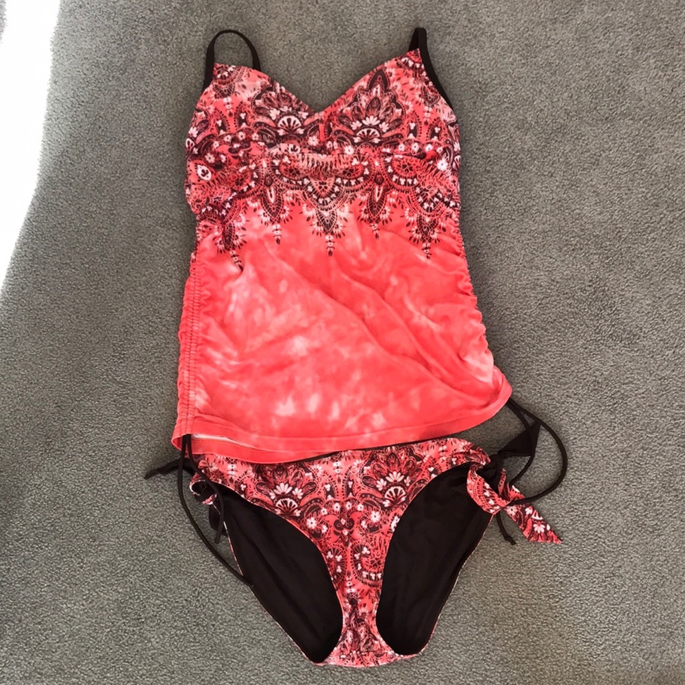 Prana coral and brown tankini